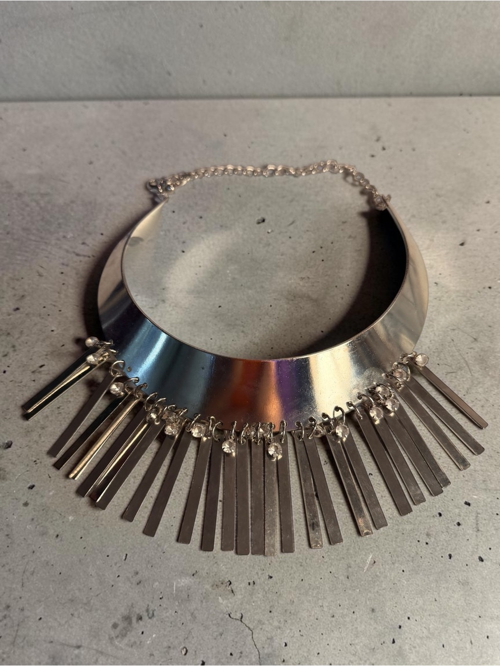 Silver Fringe Collar Necklace - Women's Statement Jewelry